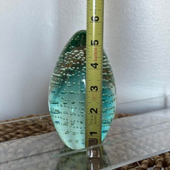 Pear Shaped Bubble Glass Paperweight in Blue/Green - Picture 5 of 6